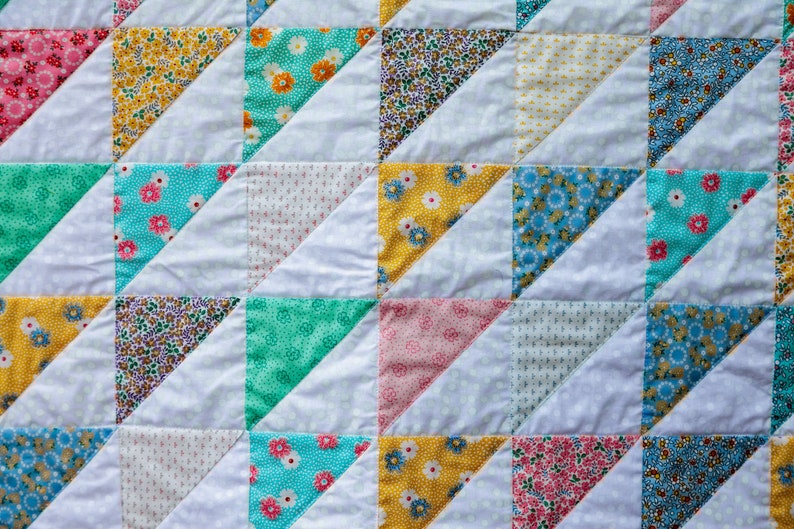 Soft Pastel Colored Floral Print Triangle Quilt by MadeMarion image 2