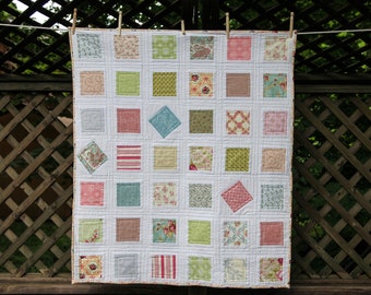 Patchwork Squares and Diamonds Quilt by MadeMarion