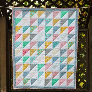 Soft Pastel Colored Floral Print Triangle Quilt by MadeMarion image 1