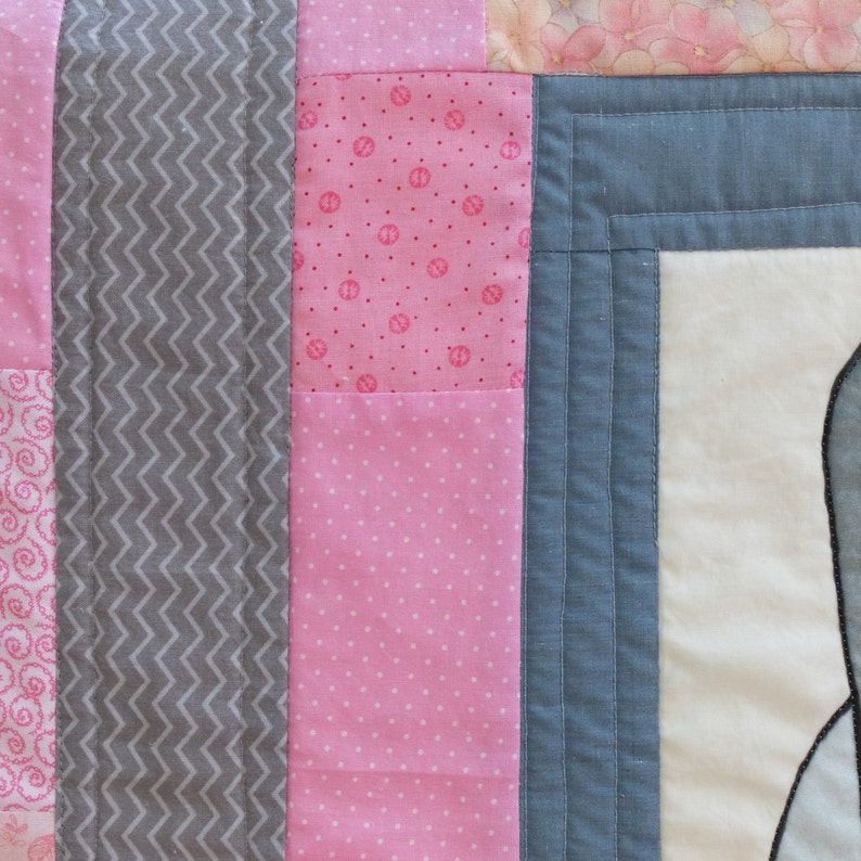 Elephant Quilt in Pink and Gray by MadeMarion image 4