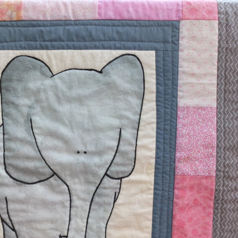 Elephant Quilt in Pink and Gray by MadeMarion image 3