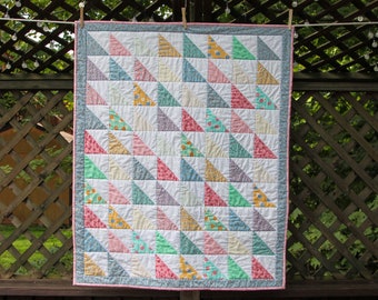 Floral Half Square Triangle Quilt by MadeMarion