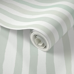 Painted Stripe Medium Scale in Sage + Menta Green - Carta da parati rimovibile - Stacca + attacca o preincollata