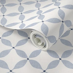 Geometric Leaf Print in Textured Blue + White Removable Wallpaper - Classic Coastal Style