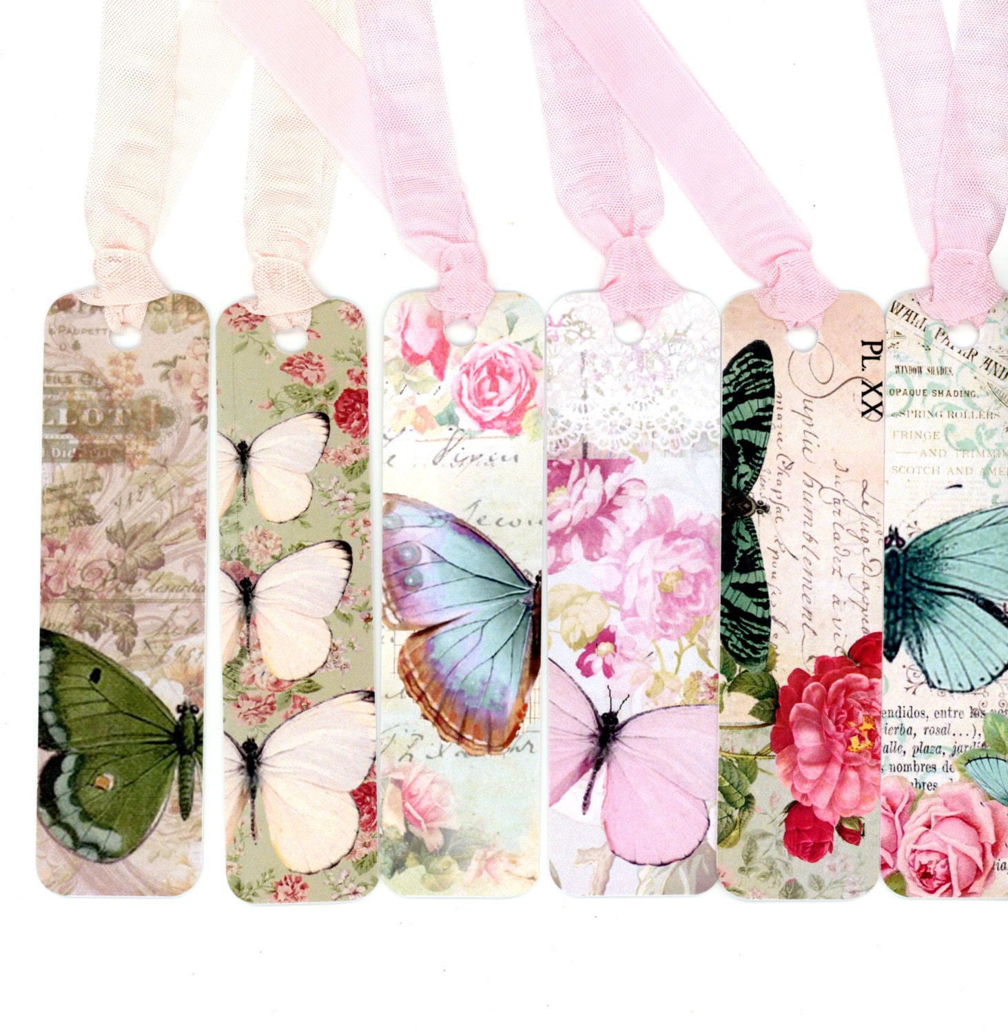 Bookmarks Beautiful Butterflies Theme Set of Six Aqua Etsy