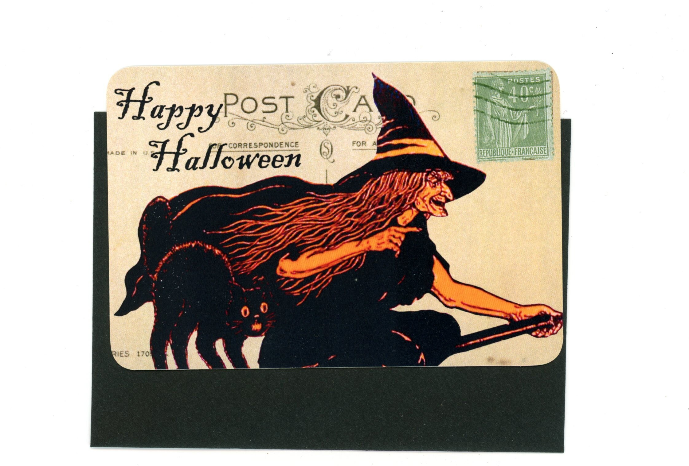 Witch Cards Halloween Flat Cards Vintage Witches Happy Etsy