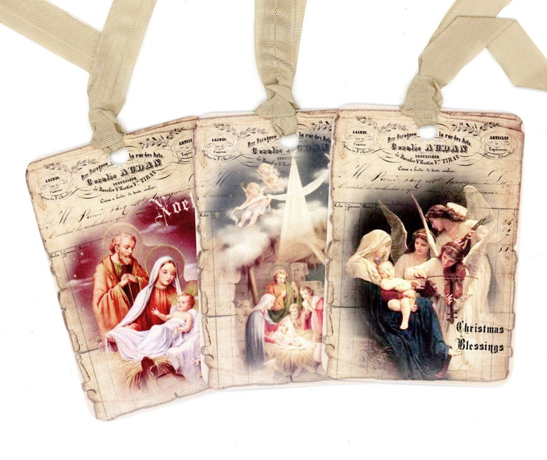 Religious Christmas Gift Tags Vintage Nativity Mary | Etsy