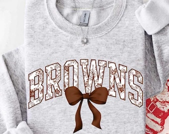 Vintage Browns Mascot Floral Toile Coquette Bow Sweatshirt, Browns Game Day Crewneck, Girly Football Fan Gift, Retro Browns Sweatshirt
