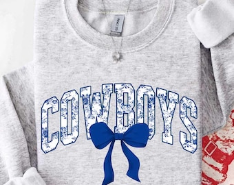 Vintage Cowboys Mascot Floral Toile Coquette Bow Sweatshirt, Cowboys Game Day Crewneck, Girly Football Fan Gift, Retro Cowboys Sweatshirt