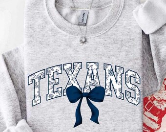Vintage Texans Mascot Floral Toile Coquette Bow Sweatshirt, Texans Game Day Crewneck, Girly Football Fan Gift, Retro Texans Sweatshirt