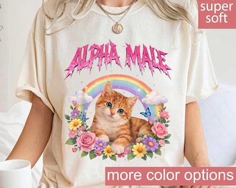 Comfort Colors® Alpha Male Kitten Shirt, Ironic Rainbow Floral Tee, Funny Sarcastic Graphic Top, Aesthetic Kitten Lover, Edgy Humorous Tee