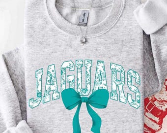 Vintage Jaguars Mascot Floral Toile Coquette Bow Sweatshirt, Jaguars Game Day Crewneck, Girly Football Fan Gift, Retro Jaguars Sweatshirt