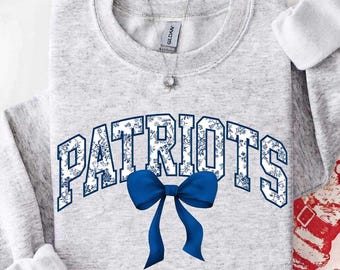 Vintage Patriots Mascot Floral Toile Coquette Bow Sweatshirt, Patriots Game Day Crewneck, Girly Football Fan Gift, Retro Patriots Sweatshirt