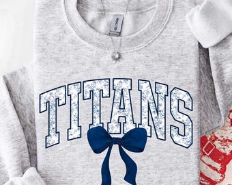 Vintage Titans Mascot Floral Toile Coquette Bow Sweatshirt, Titans Game Day Crewneck, Girly Football Fan Gift, Retro Titans Sweatshirt