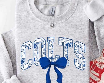 Vintage Colts Mascot Floral Toile Coquette Bow Sweatshirt, Colts Game Day Crewneck, Girly Football Fan Gift, Retro Colts Sweatshirt