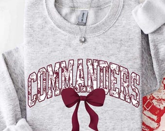 Vintage Commanders Mascot Floral Toile Coquette Bow Sweatshirt, Commanders Game Day Crewneck, Football Fan Gift, Retro Commanders Sweatshirt