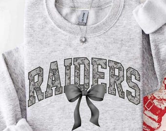 Vintage Raiders Mascot Floral Toile Coquette Bow Sweatshirt, Raiders Game Day Crewneck, Girly Football Fan Gift, Retro Raiders Sweatshirt