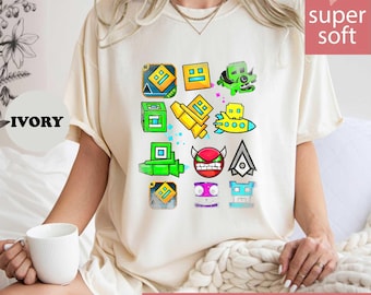 Comfort Colors® Video Game Geometry Dash Shirt, Gamer Lover Gift, Funny Gaming Graphic, Retro Platformer Icon Tee, Rhythm Gamer Dash Top