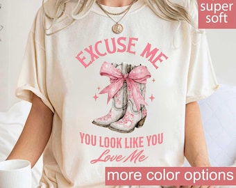 Comfort Colors® Excuse Me You Look Like You Love Me Shirt, Valentine's Day Tee, Country Music Love Shirt, Western Valentine Gift, Retro Tee
