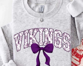 Vintage Vikings Mascot Floral Toile Coquette Bow Sweatshirt, Vikings Game Day Crewneck, Girly Football Fan Gift, Retro Vikings Sweatshirt