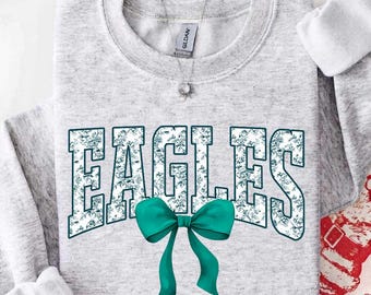 Vintage Eagles Mascot Floral Toile Coquette Bow Sweatshirt, Eagles Game Day Crewneck, Girly Football Fan Gift, Retro Eagles Sweatshirt