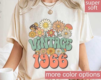 Comfort Colors® Vintage 1966 Shirt, Retro Groovy 60th Birthday Tee, Hippie Daisy Floral Shirt, 1966 Birthday Gift, 60 Years Loved Shirt