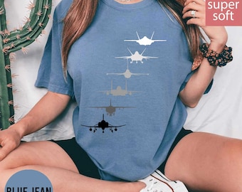 Comfort Colors® Air Force Fighter Jets Shirt, F-15 F-16 F-22 F-35 F-4 F-111 Tee, Military Aviation Enthusiast Apparel, Jet Fighter Pilot