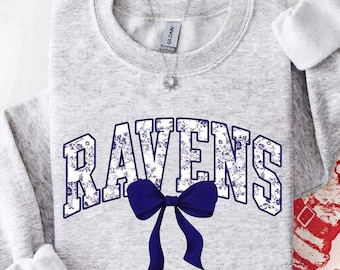 Vintage Ravens Mascot Floral Toile Coquette Bow Sweatshirt, Ravens Game Day Crewneck, Girly Football Fan Gift, Retro Ravens Sweatshirt