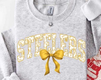 Vintage Steelers Mascot Floral Toile Coquette Bow Sweatshirt, Steelers Game Day Crewneck, Girly Football Fan Gift, Retro Steelers Sweatshirt