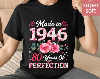 Comfort Colors® Vintage 80 Years Old Shirt, Made In 1946 Floral Tee, 80th Birthday Gift for Women, Retro 1946 Wildflower Shirt, Mom Gift