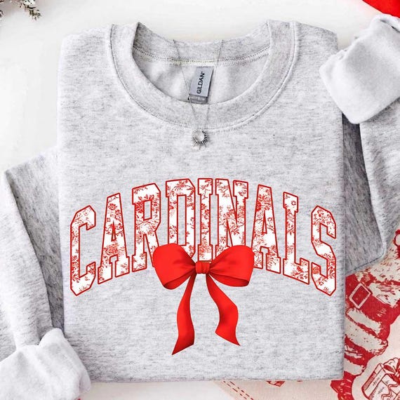 Vintage Cardinals Mascot Floral Toile Coquette Bow Sweatshirt, Cardinals Game Day Crewneck, Girly Football Fan Gift, Retro Cardinals Tee