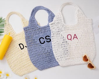 Bolso de playa de rafia con monograma personalizado: bolso de verano de crochet