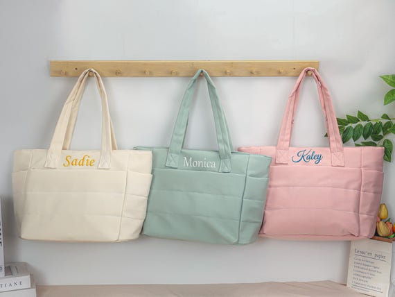 Personalized Nylon Tote Bag,Custom Bridesmaid Gift,Embroidered Shoulder Bag for Women