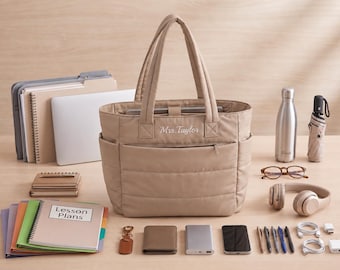 Bolso de mano acolchado de nailon para profesores, bolsa de transporte personalizada con cremallera para el aula, regalo de agradecimiento para profesores.
