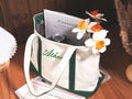 Embroidered Canvas Tote Bag, Personalized Initial Beach Bag