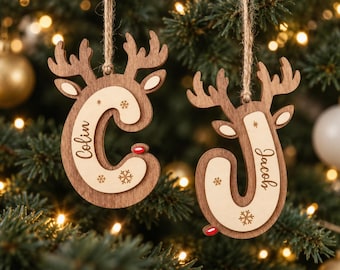 2026 Engraved Reindeer Letter Ornaments,Christmas Family Ornaments with Name,Retro Stocking Tag