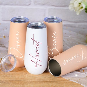Personalized 6oz Bridesmaid Champagne Flute Tumbler,Bachelorette Wine Glass Party,Wedding Gift,Bridesmaid Gifts for Her,Tumbler with Lid