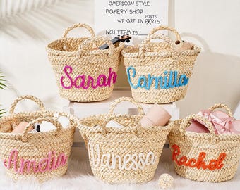 Personalized Straw Bridesmaid Bag: Handwoven Beach Wedding Tote