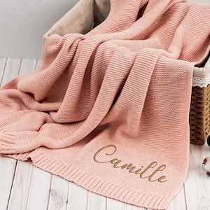 Personalized Embroidery Baby Blanket with name,Newborn Baby Gift，Baby Blanket,Soft Breathable Cotton Knit blanket,baby shower Gifts