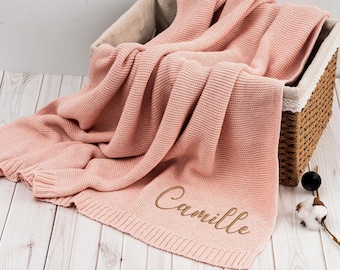 Personalized Baby Blanket: Embroidered Name, Organic Cotton Knit (40x30 inches)
