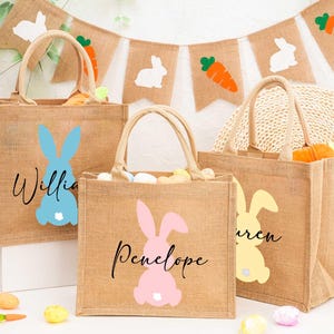 Custom Jute Easter Bag: Personalized Bunny Egg Hunt Tote