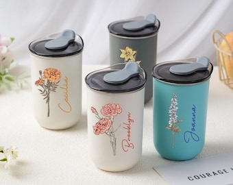 Personalized Birth Flower Tumbler: Custom Stainless Steel Travel Mug