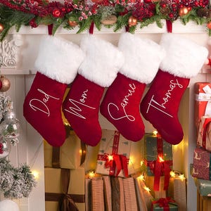 Personalized Red Plush Christmas Stocking, Custom Family Stocking with Name, 2025 Xmas Decor, Holiday Gift for Kids, Gift for Her & Him
