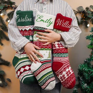Embroidered Wool Christmas Stocking: Family Holiday Decor image 1