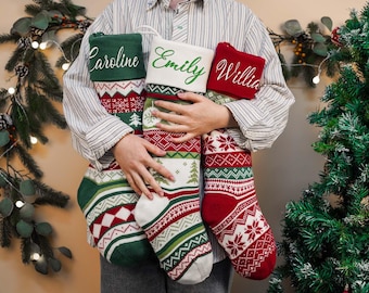 Embroidered Family Holiday Stockings,Christmas Stocking,2025 Christmas Knit Stocking,Christmas Décor,Christmas gift for family,holiday decor