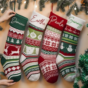 Embroidered Wool Christmas Stocking: Family Holiday Decor image 3