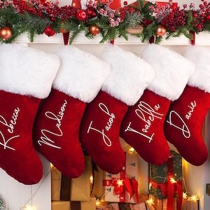 Custom Red Plush Christmas Stocking,Personalized Holiday Stocking with Name,2025 Family Keepsake,Christmas Gift,Stocking for Xmas Decoration