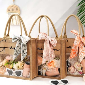 Personalized Transparent Beach Tote Bag,Bridesmaid Tote Bags,Jute bag,Burlap Tote With Name,Bachelorette Party Bags,Bridesmaid Gift,Gift Bag