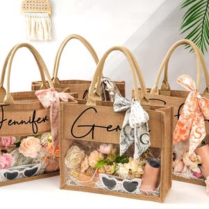 Personalized Bridesmaid Tote Bags,Transparent Beach Tote Bag,Jute bag,Burlap Tote With Name,Bachelorette Party Bags,Bridesmaid Gifts Bags