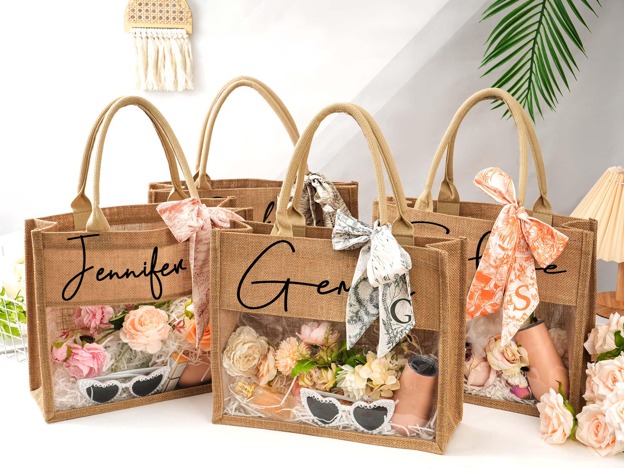 Personalized Bridesmaid Tote Bags,Transparent Beach Tote Bag,Jute bag,Burlap Tote With Name,Bachelorette Party Bags,Bridesmaid Gifts Bags